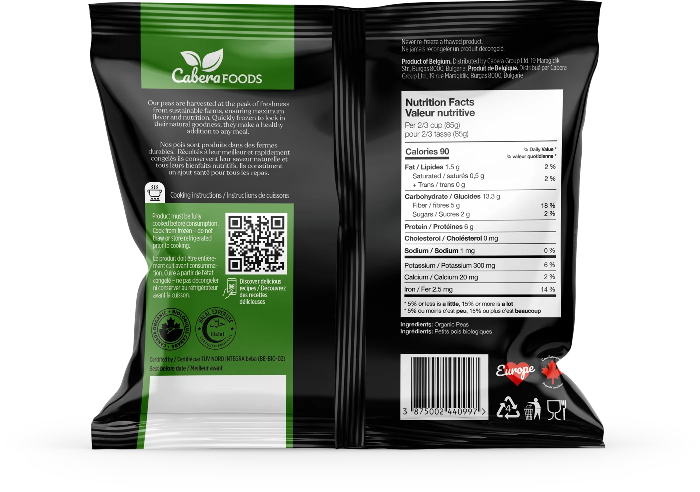 Back of the Peas pack: description, instructions and nutrition facts