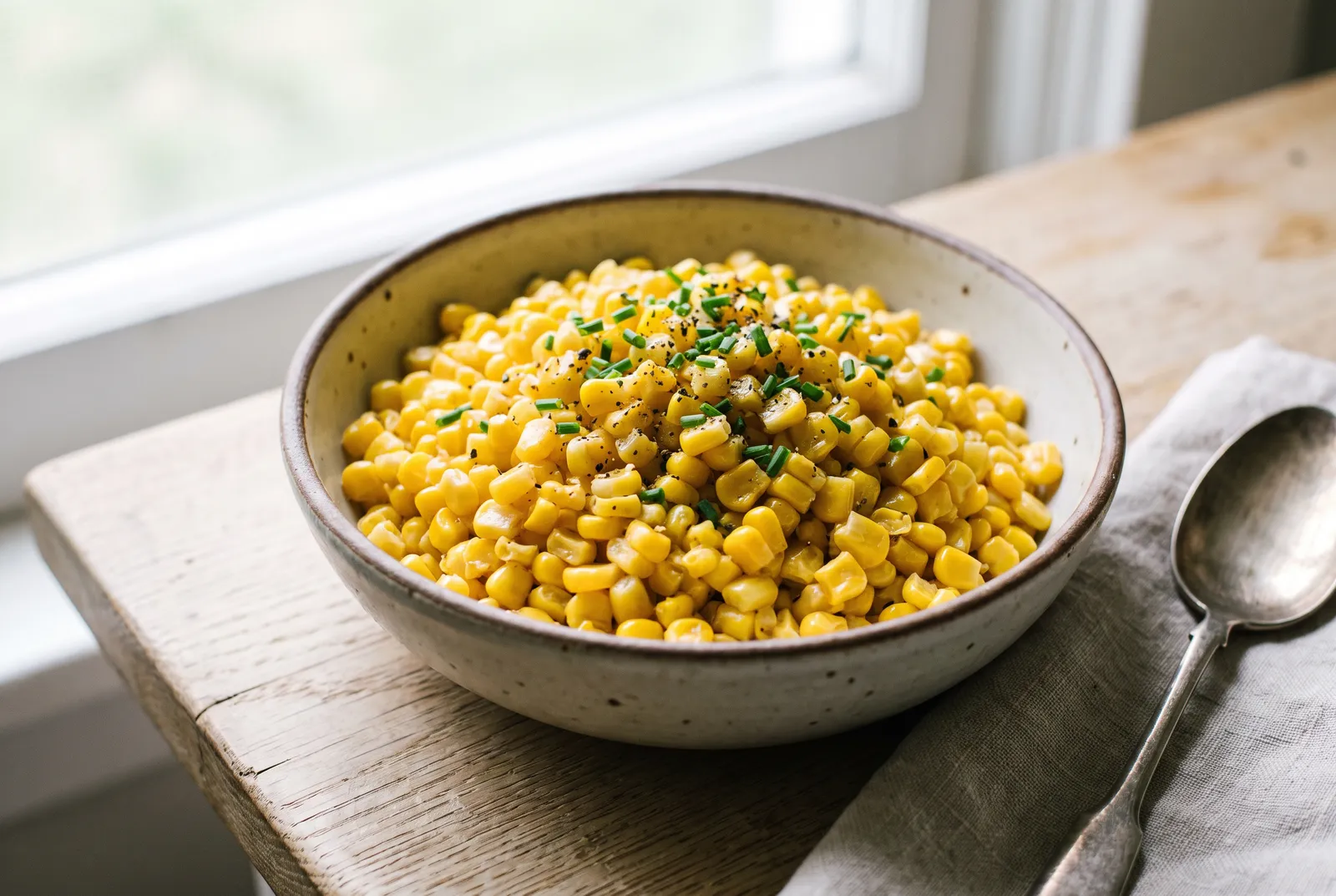 Buttered sweet corn kernels with chives