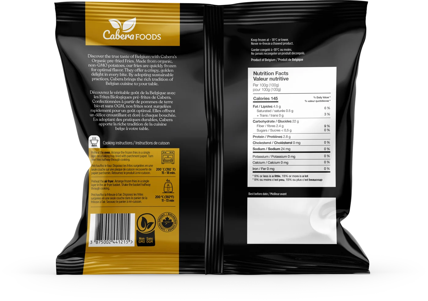 Back of the Straight cut fries pack: description, instructions and nutrition facts