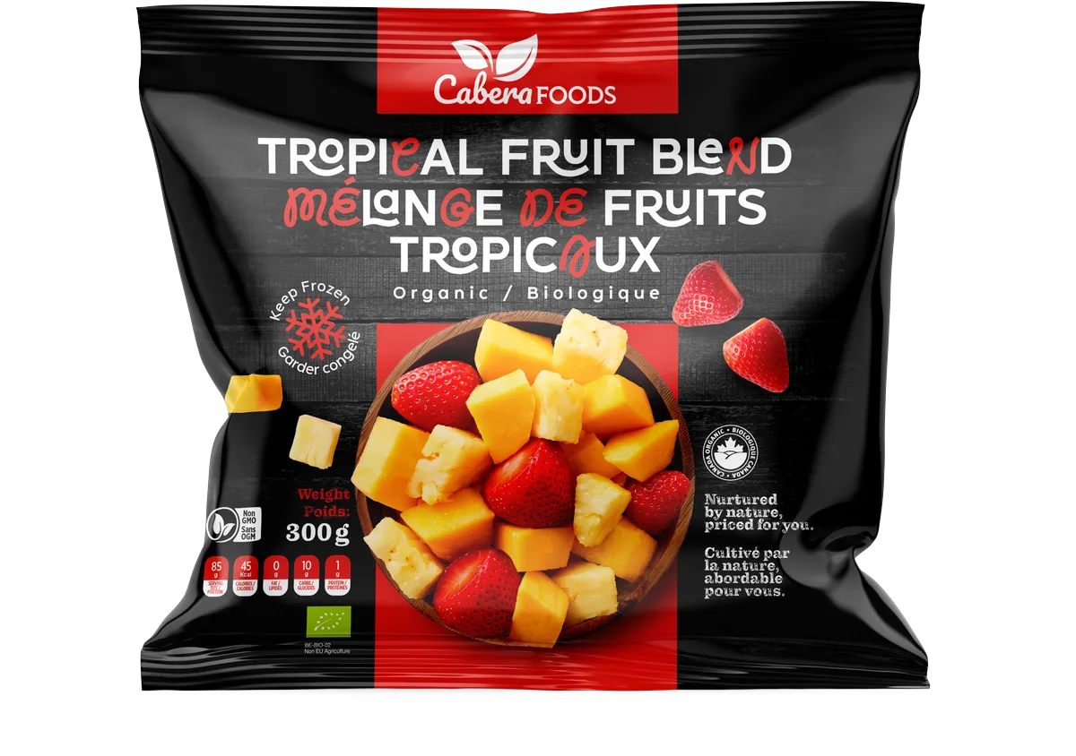 Front of the Cabera Tropical fruit blend pack, 300 g